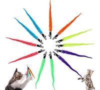 Recambio de juguete de varita para gatos, 12 piezas, coloridos juguetes para cazadores de gatos, gusanos de cola peluda con campanas, accesorios interactivos de repuesto para juguetes para gatos