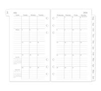 Recambio de planificador mensual 2026-2027, insertos de planificador de tamaño pequeño A6 para 6 anillos, 3.8 x 6.8 pulgadas, julio de 2026 a diciembre de 2027, 18 calendarios mensuales con pestañas