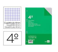 Recambio Liderpapel RC06 Cuarto 100 Hojas 60G/M2 Cuadro 4Mm Con Margen 6 Taladros