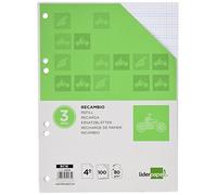 recambio liderpapel cuarto pautaguia 100 hojas 70 g cuadriculado pautado 3 mm con margen 6 taladros