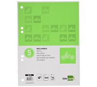 RECAMBIO LIDERPAPEL CUARTO PAUTAGUIA 100 HOJAS 70 G CUADRICULADO PAUTADO 5 MM CON MARGEN 6 TALADROS