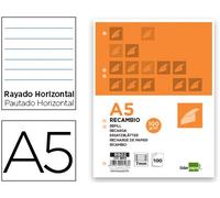 Recambio liderpapel din a5 100 h 100g/m2 horizontal con margen 6 taladros