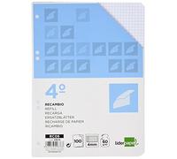 Recambio Liderpapel RC06 Cuarto 100 Hojas 60G/M2 Cuadro 4Mm Con Margen 6 Taladros