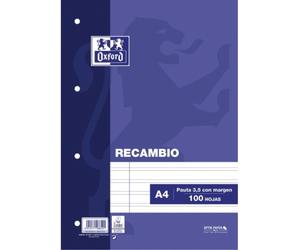 Recambio OXFORD Classic, Din-A4 100H 4T 90 gr. Pautado 3,5 mm.