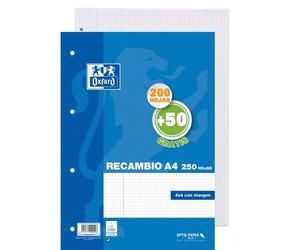 Recambio OXFORD Classic, Din-A4 200+50H 4T 90 gr. Cuadros 4 mm.