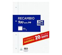 Recambio OXFORD Classic, Din-A4 80+20H 4T 90 gr. Cuadros 4 mm.
