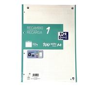RECAMBIO OXFORD SCHOOL COLOR 1 A4 100h 90gr 4 TALADROS CUADRIC.5x5 ICE MINT (1 color en banda)
