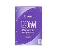 Recambio PRAXTON Din-A4 100H 4T 90 gr. Cuadros 4 mm, Pack 2+1