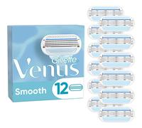 Recambios de cuchillas de afeitar Gillette Venus Smooth para mujer, paquete de 12, 3 cuchillas curvadas rodeadas de almohadillas protectoras