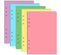 Recambios de papel de 6 agujeros para carpetas A5, 5 hojas coloridas, 100 hojas/200 páginas de papel de hojas sueltas para planificador Filofax, 20 hojas por color, 5.8 x 8.25 pulgadas