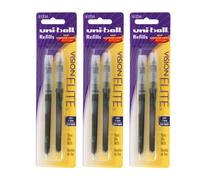 Recambios para bol grafo Uni-Ball Vision Elite Rollerball de 0,8 mm, punta gruesa, tinta azul-negra, paquete de 6