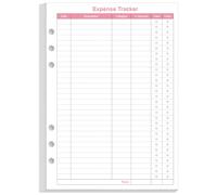 Recambios para planificador de presupuesto para carpeta A5, papel de seguimiento de gastos de 6 agujeros, 50 hojas/100 páginas, 100 g/m², blanco, 14.7 x 21.5 cm