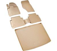 RECAMBO Juego de Alfombrillas de Goma y Bandeja de Maletero para Audi Q7, Tipo 4L, año de fabricación 2005-2015, 100% a Medida, Alfombrillas y Maletero de TPE Antideslizante Color Beige
