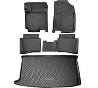 RECAMBO Juego de Alfombrillas de Goma y Bandeja para Maletero para Hyundai i20 II, Tipo GB, a Partir de 2014 100% a Medida, Alfombrillas y Maletero de TPE Antideslizante, Color Negro