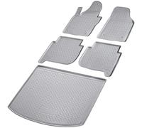 RECAMBO Juego de Alfombrillas de Goma y Bandeja para Maletero para VW Touran I, Tipo 1T | 2003 2015 100% Ajuste, Alfombrillas y Maletero de TPE Antideslizante Color Gris