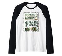 Recarga de batería Social en el Bosque Divertido Arte de Camping Camiseta Manga Raglan