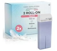 Recarga de cera en rodillo al talco, cera depilatoria Roll On profesional, compatibilidad universal, liposoluble delicada y refrescante, textura suave para todos los tipos de piel - 2 cartuchos de 100