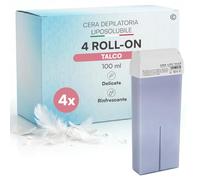 Recarga de cera en rodillo al talco, cera depilatoria Roll On profesional, compatibilidad universal, liposoluble delicada y refrescante, textura suave para todos los tipos de piel - 4 cartuchos de 100