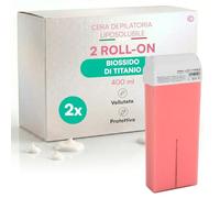 Recarga de cera en rodillo de dióxido de titanio, cera depilatoria Roll On profesional, compatibilidad universal, liposoluble delicada y protectora, para todos los tipos de piel - 2 cartuchos de 100
