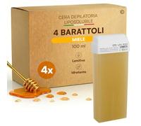 Recarga de cera en rodillo de miel, cera depilatoria Roll On profesional, compatibilidad universal, liposoluble calmante e hidratante, textura suave para todos los tipos de piel - 4 cartuchos de 100
