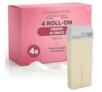 Recarga de cera en rodillo de óxido de zinc, cera depilatoria Roll On profesional, compatibilidad universal, acción calmante para pieles sensibles contra irritaciones y rojeces - 4 cartuchos de 100 ml
