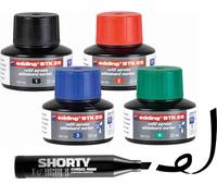 Recarga de tinta - tinta - para rotuladores de pizarra blanca - negro, rojo, azul, verde, 4 x BTK edding 25 ml en juego con sistema capilar ideal para rellenar de forma limpia y sencilla - se puede