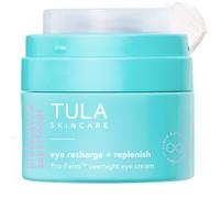 Recarga del ojo de cuidado de la piel Tula + Reponga: crema para ojos durante la noche Pro -Ferm con proteccin retiniana e hidratos intensamente min