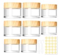 Recarga Volhuluk 8 Piezas Tarros de Vidrio 30ml 50ml Contenedores Cosmético de Viaje, Tarro Plastico Pequeños con Tapón, Espátulas y Etiquetas Adhesivas para Maquillaje Crema Muestra Polvo