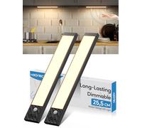 Recargable Luz Armario Sensor Movimiento, Brillo Ajustable Led Cocina Bajo Mueble, Adhesiva Luz de Armario con Sin Cable para Cocina Armario Gabinete Escalera Pasillo (Luz Blanca Cálida, 25,5CM)