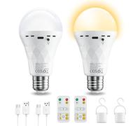 Recargable USB Con Control Remoto, 3 Temperatura de Color, E27 Bombilla LED Batería Regulable 7W Control Táctil Bombillas Con Cronómetro Bombillas de Emergencia Con Gancho 2600mAh