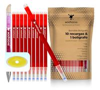 Recargas borrables 0,7mm [set de 13] woohoo4u, compatible con Pilot Frixion, BIC Intensity, Eberhard Faber - Bolígrafo roller borrable y borrador extra, color rojo noble