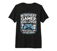 Recargas de café para Amantes de los Perros introvertidos Gamer y pausas para pasear Perros Camiseta Premium