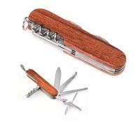 Reccisokz 1 Articulo 9.5*2.5*1.5CM Navaja multiusos suiza pequeña, navaja suiza,navajas multiusos,navaja pequeña,navaja llavero,cuchillo plegable cuchillo al aire libre(11 funciones) (Madera oscura)