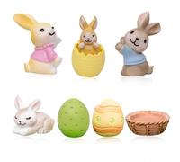 Reccisokz Set de 7 Miniaturas de Pascua para Micro Paisajes, Figuras de Conejitos y Decoración en Resina, Accesorios para Jardín de Hadas, Bonsáis y Topper de Tartas, Adornos Temáticos DIY