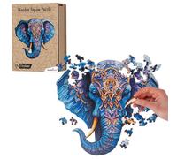 Recent Toys Rompecabezas de madera de elefante para adultos y niños. Rompecabezas de 174 piezas, tamaño grande de 30 x 29,5 cm con piezas de forma única. Incluye caja de regalo de madera y soporte.
