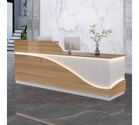 Recepción moderna de Banco con iluminación ambiental. Muebles de oficina que ahorran espacio para entornos profesionales. Diseño elegante para mejorar la eficiencia del espacio de trabajo