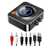 Receptor Bluetooth 5.1 HiFi, Adaptador Bluetooth Audio con Salida Jack AUX 3.5 mm/RCA, con Modo de Graves, Conexión Dual para Estéreo, Altavoces, Amplificadores, Música Inalámbrica