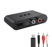 Receptor Bluetooth 5.2, conexión dual, alcance de 10 m, micrófono para llamadas, adaptador Bluetooth inalámbrico 2 en 1 con AUX/RCA de 3.5 mm para sistema estéreo de transmisión de música en casa