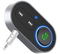 Receptor Bluetooth Coche, Jack 3.5 Audio Adaptador, Emisor Auxiliar para Llamadas Manos Libres, Mini Musica Transmisor Aux, Conexión Dual con Cable para TV Altavoces PC Auriculares