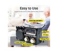 Receptor de Radio AM/FM/SW con Alimentación Solar, Altavoz , Reproductor de MP3 con Batería Recargable, Compatible con Tarjeta TF y Unidad