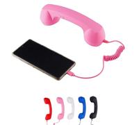 Receptor de teléfono retro vintage con altavoz integrado y micrófono para teléfonos móviles, mango estilo línea fija estilo años 90, accesorio para fotos en casa, oficina o viajes, color rosa