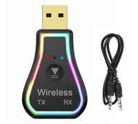 Receptor Transmisor USB Bluetooth 5.0, Mini Adaptador de Audio Inalámbrico 2 en 1, Adaptador AUX Bluetooth LED RGB para TV, PC, Auriculares, Altavoces, Estéreo para el Hogar del Coche