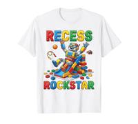 Recess Rockstar Robot Colorido Juguete Ladrillos Jugar Camiseta gráfica económica, Hombre, Blanco, L