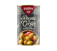 " RECETA DEL CORTIJO" SARASA - SABROSAS ACEITUNAS ALIÑADAS CON RECETAS TRADICIONALES (12 LATAS, PESO NETO350g (PESO ESCURRIDO185g))