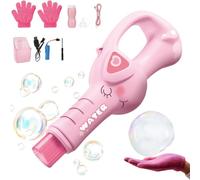 Rechargeable Bubble Machine - 7 Inch Automatic Fog Maker with Lights and Music, Kids Party Toy for Beach Summer Play Outdoor Indoor Fun and Activities