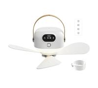 Rechargeable Hanging Fan - Wireless Ceiling Cooler with Remote, Adjustable Speeds, Built-in Lamp | Lightweight Outdoor Electric Fans for Bedroom, Porch, Picnic, Backyard, Travel, Hiking, Fish