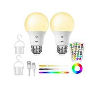 Rechargeable LED Light Bulb with Remote, 8W Smart RGB Color Changing, 9+3 Color Temp, E27 Dimmable Touch Control Bulb with Timer