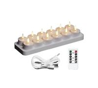 Rechargeable Tea Lights Candles, 12 Pcs Rechargeable Candles with Remote Charging Base, LED Flameles