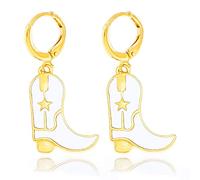 RechicGu Western West Cowgirl Texas Boots Spur Dangle Drop Pendientes Rodeo Boho Fancy Dress Costume, Metal Concha, Base chapada en oro