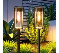 RECHOO Lámparas solares para jardín exterior, 2 unidades, luces solares vintage para exteriores con luz blanca cálida brillante, luz de tungsteno, IP65, resistente al agua, luces solares de jardín